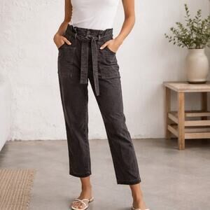AMO Denim Paperbag belted Utility Pants in Washed Black Size 28